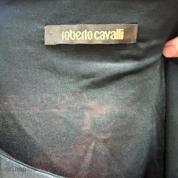 Roberto Cavalli Printed Stretch Midi  Dress With Gold Accent Detail - Picture 9 of 9